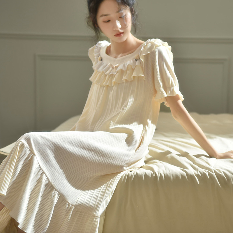 睡裙夏季女款柔软纯棉甜美公主风法式连衣裙大码长款睡衣