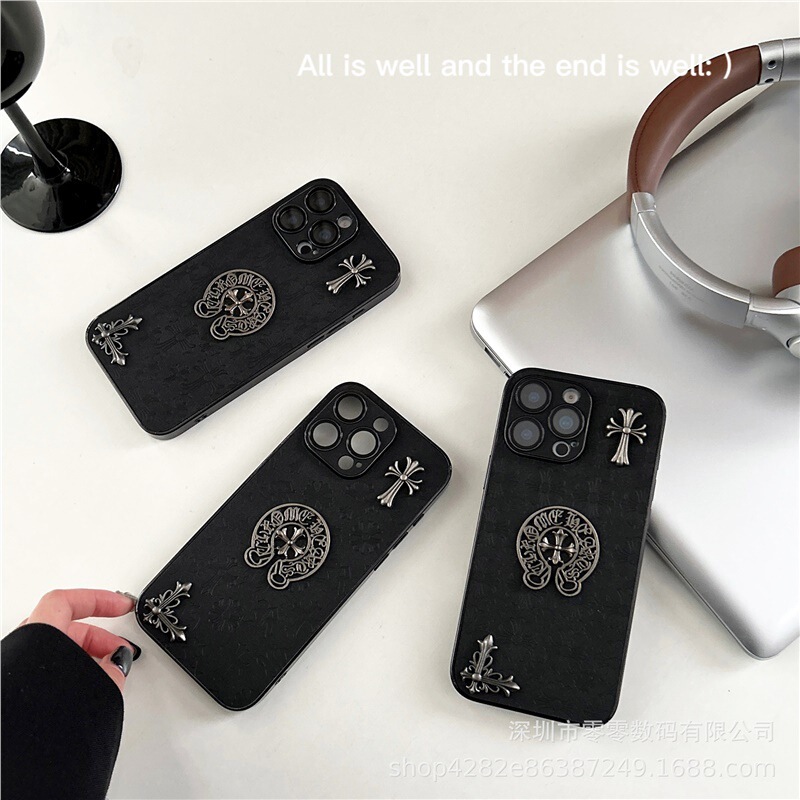 Apple 17 Pro Max Phone Case Trendy Brand Krow Heart Leather Suitable for iPhone 16 Pro Max Phone Case Cross