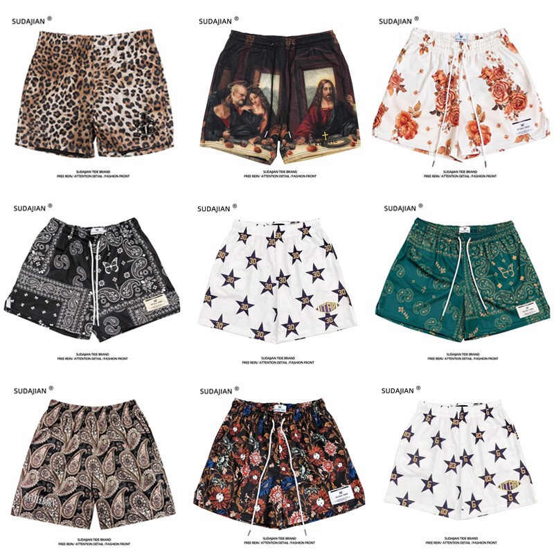 Summer Thin American Leopard Shorts Men's Knee-free Loose Casual Three-point Pants Sports Quick-drying Breathable Basketball Pants