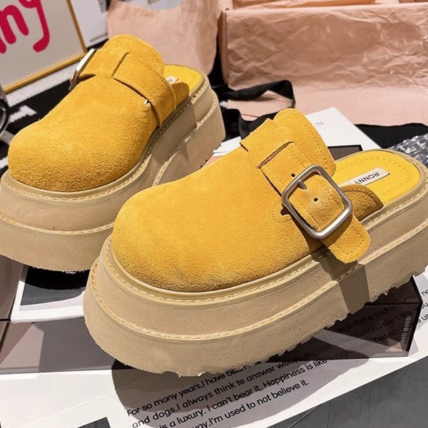 Productos europeos moda cabeza grande hebilla de metal plataforma plataforma cabeza media pantuflas cabeza pequeña 6cm zapatos de mujer zapatos de soporte