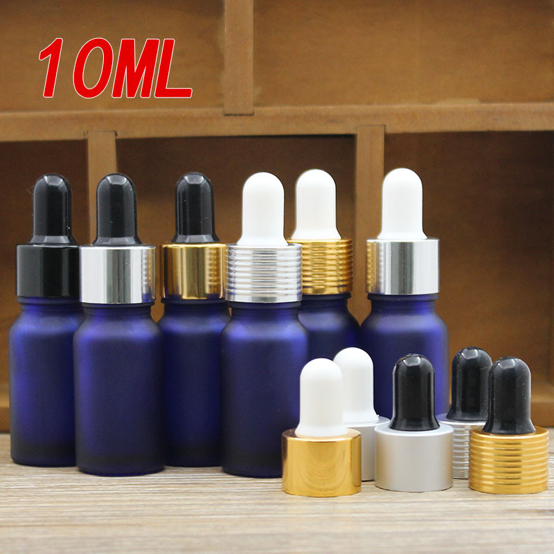 10ML蓝色磨砂玻璃精油瓶 调配瓶电化铝圈胶头滴管分装稀释空瓶子