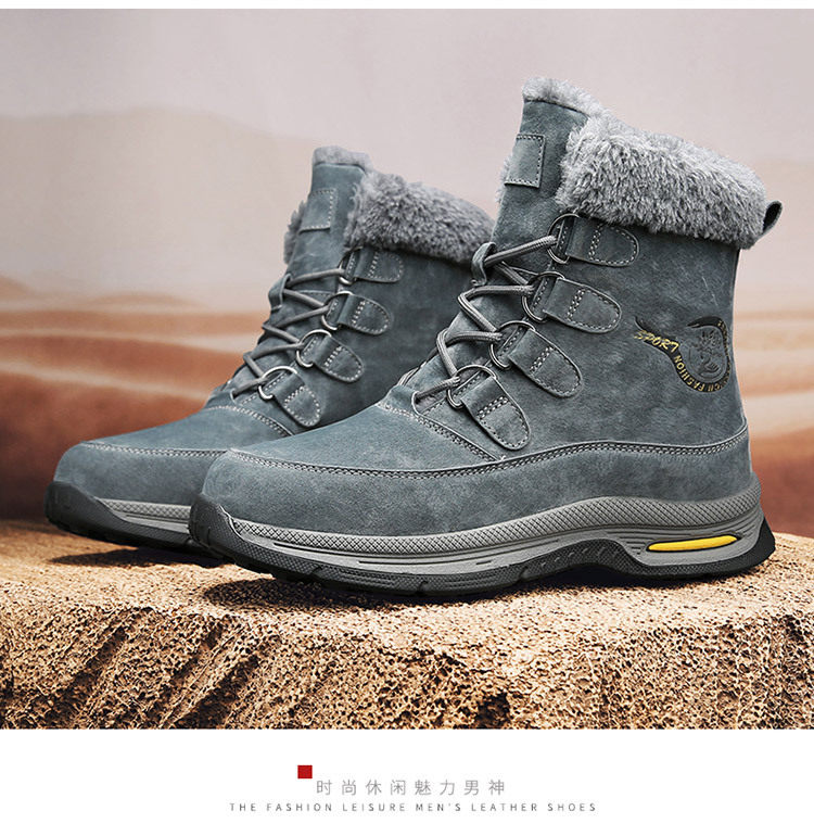 Giày bốt cổ cao nam da heo lót lông giữ ấm đế dày chống trượt — 618 kaki, 618 màu xám, 618 màu đen chi tiết 24