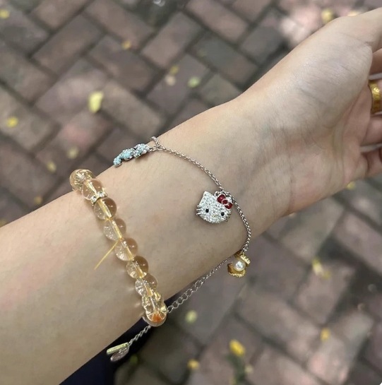 可爱设计款手链卡通猫猫贝壳海马元素锆石百搭手环可叠带女款手饰|undefined
