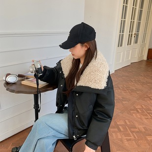 2025 New Easiest for Match Lambskin Cotton Coat Women's Short Lamb Wool down Cotton Coat Winter Fur Collar Cotton Coat Jacket