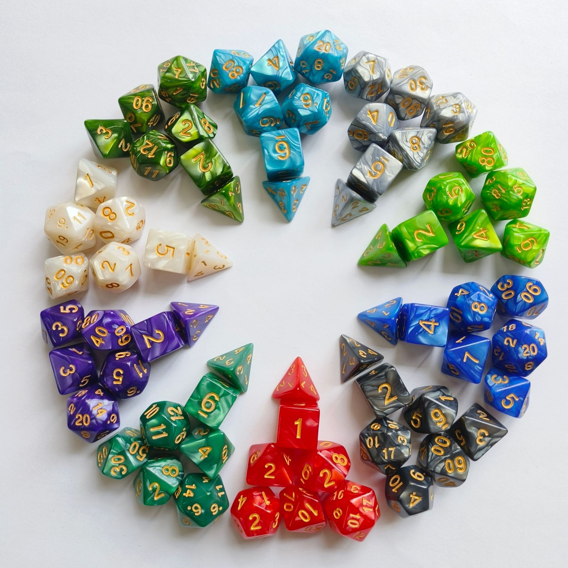 Seven-Piece Set of Multi-Sided Digital Dice Running Group with Gold Characters Multi-Sided Game Set Board Game Sieve Foreign Trade Cross-Border