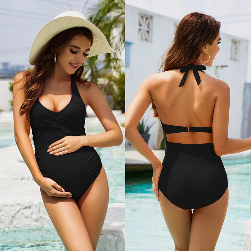 New European and American foreign trade pregnant women swimsuit one-piece AliExpress Amazon fashion solid color swimsuit