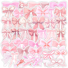 跨境50张可爱粉色蝴蝶结涂鸦贴行李箱水杯防水装饰贴纸蝴蝶结贴画