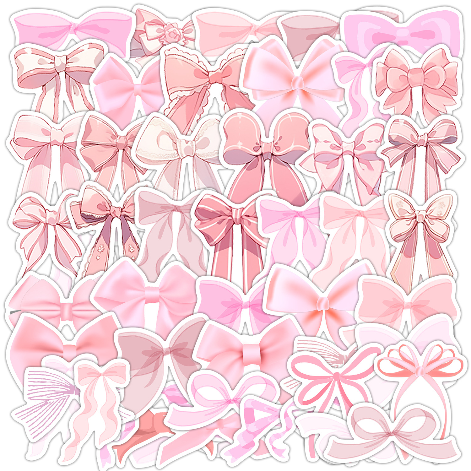 跨境50张可爱粉色蝴蝶结涂鸦贴行李箱水杯防水装饰贴纸蝴蝶结贴画