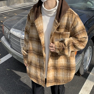 包邮格子显瘦男外套男装宽松穿搭春秋毛呢美夹克男潮牌同款女