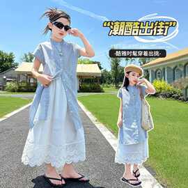 网红女童韩版休闲裙套装中大童夏季新款洋气衬衫时髦半身裙两件套