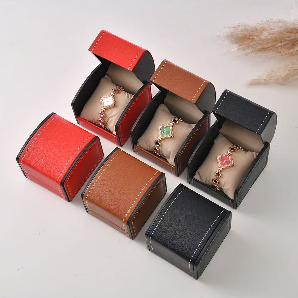 Ready Stock Pu Leather Jewelry Flip-Top Arched Watch Box Mechanical Watch Box Jewelry Box Bracelet Box