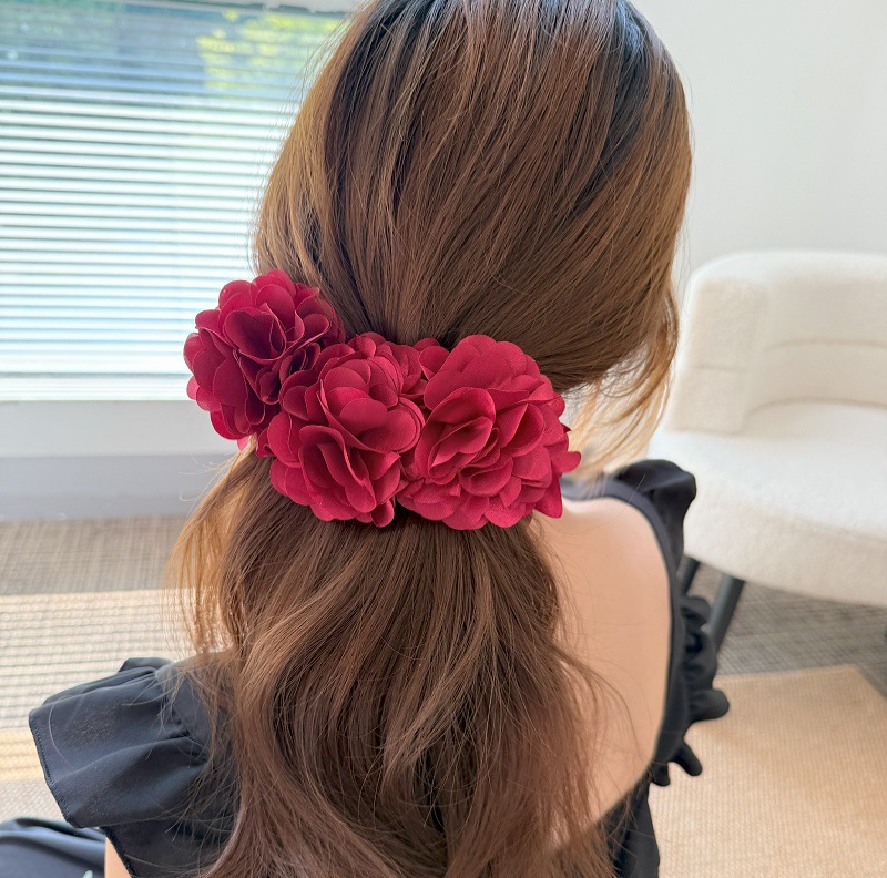 Vintage stijl wijnrode bloem haarclip elegante boho haarspeld_voghion.com