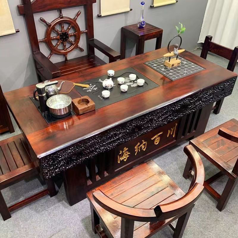 船木茶桌桌椅组合客厅家用实木功夫茶几茶具套装一体办公室泡茶|undefined