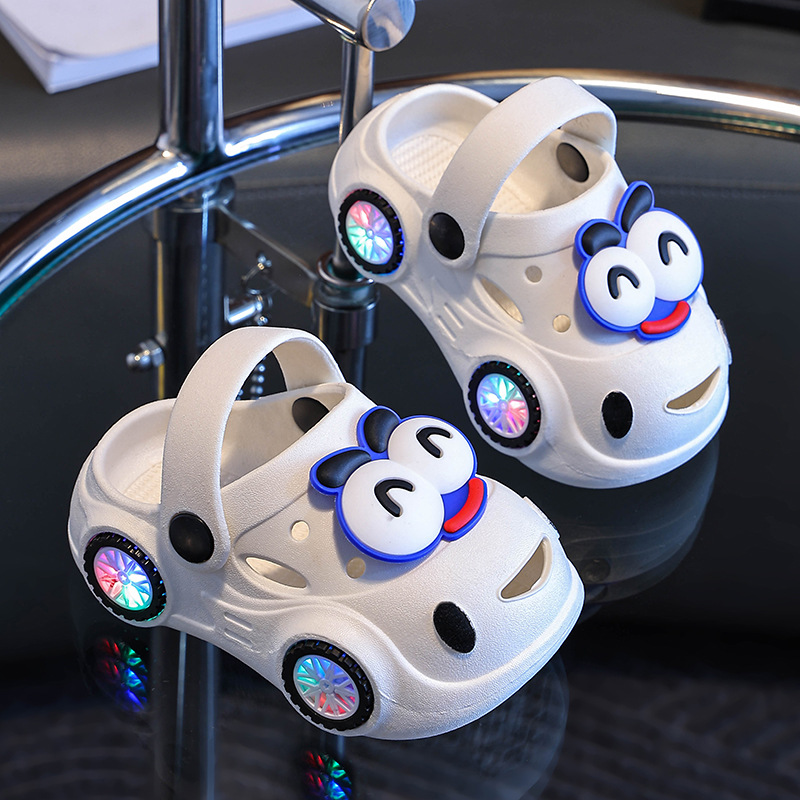 Children's Cave Shoes Boys Summer Cartoon Cool Car Light-up Luminous Women's Baby Slippers Non-slip Children's Sandals