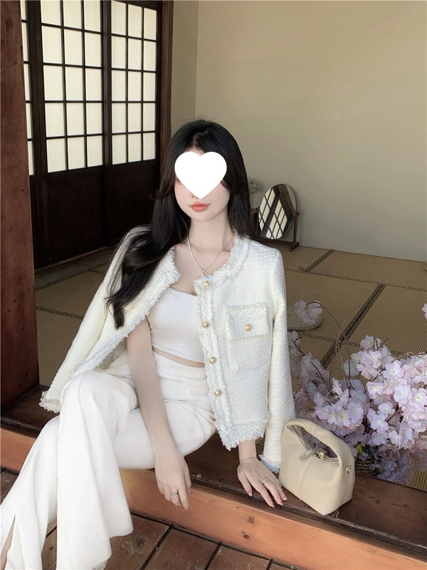 2025年新款春秋百搭白色小香风外套女别致设计感短款上衣一件工厂|undefined