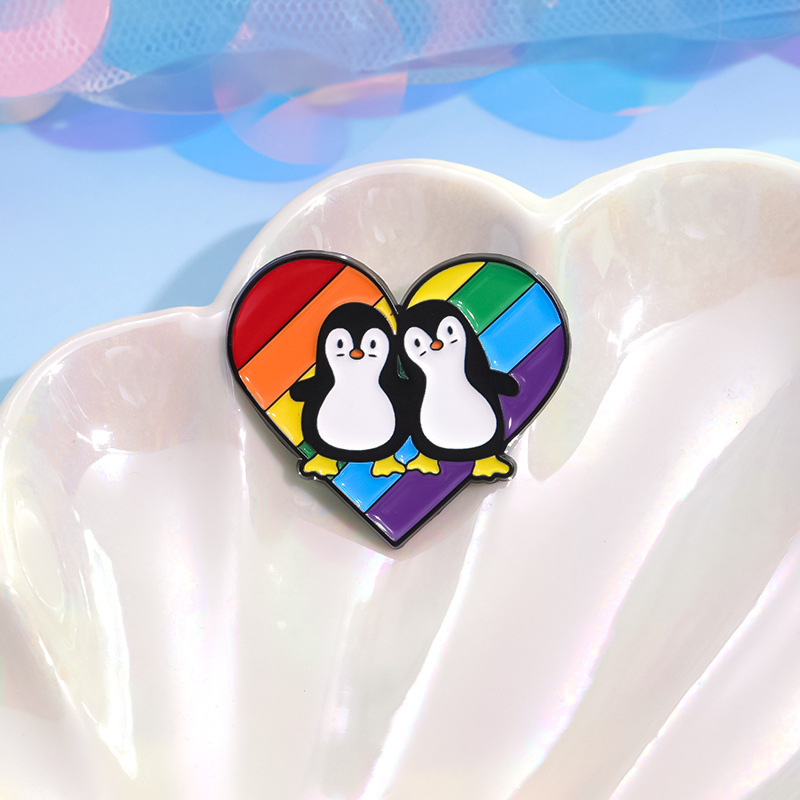 Stoving Varnish Design Cute Pin Penguin Rainbow Heart Shape Alloy Stoving Varnish Unisex Brooches
