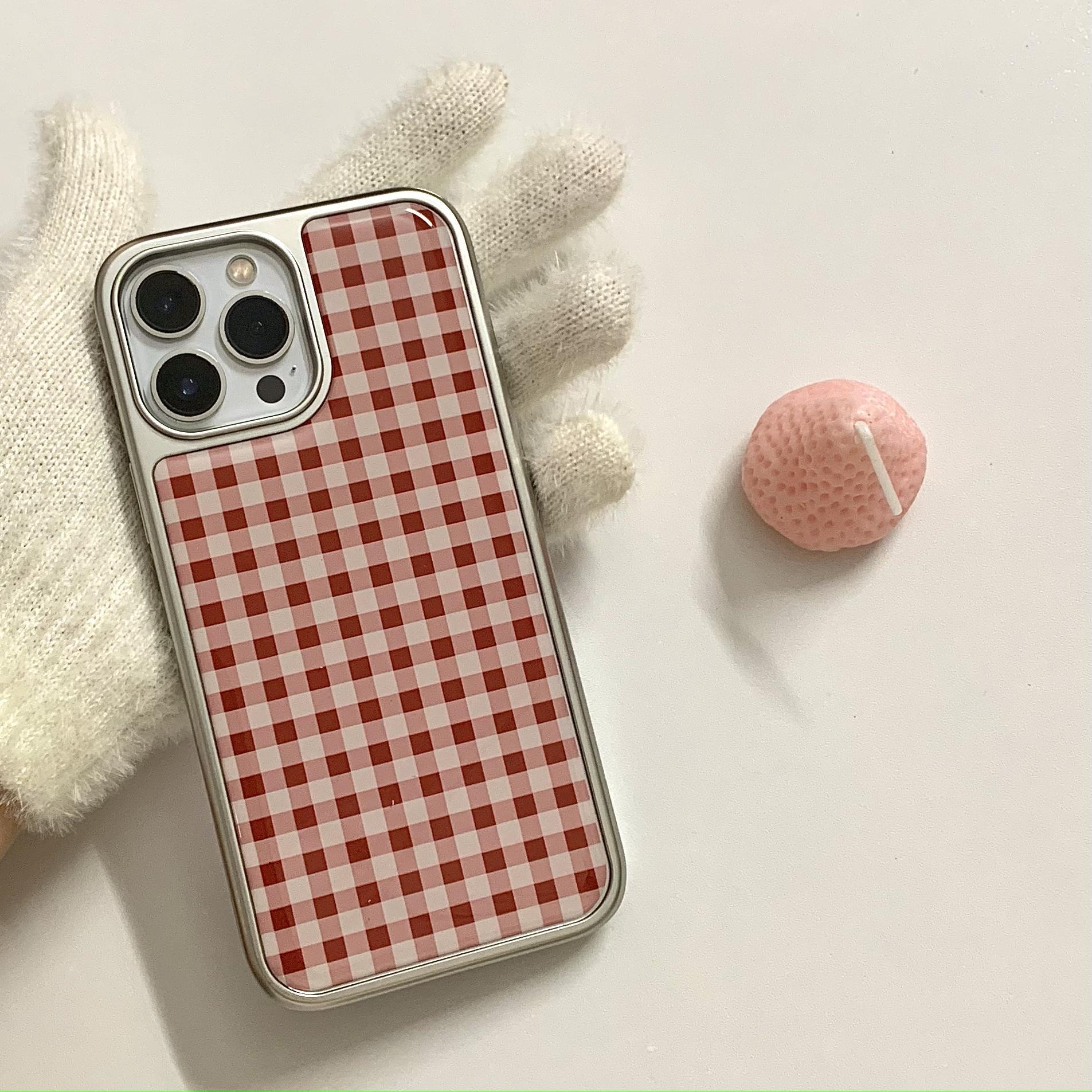 Diamante de color a cuadros rojo de alta calidad Apple para iPhone 15Pro funda para teléfono móvil 16ProMax epoxi 14/13