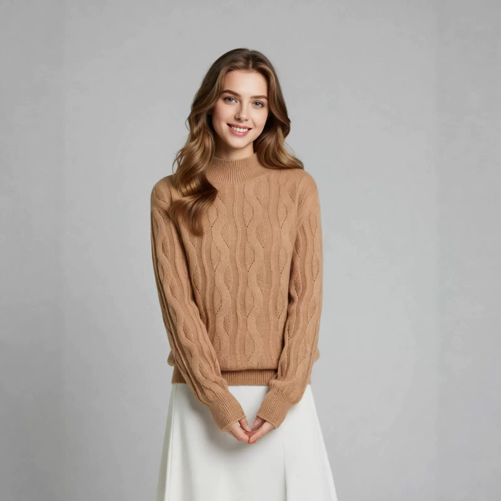 浙江鹿王山羊绒打底衫女半高领宽松套头毛衣秋冬百搭扭花针织衫