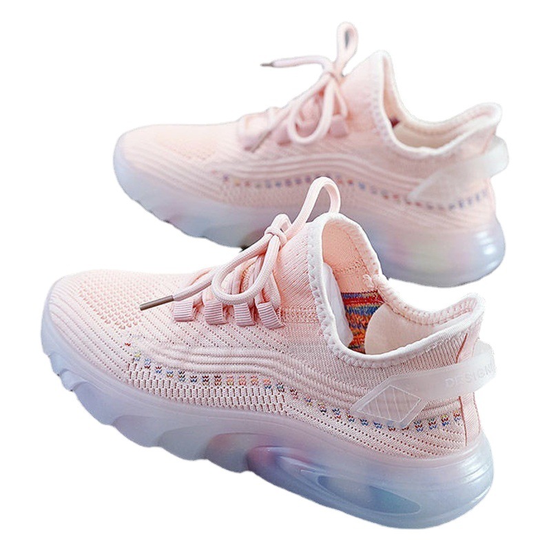 Primavera y verano nueva moda versátil estilo coreano con cordones de las mujeres zapatilla de deporte de malla inferior de jalea zapatos rojos bajos-top transpirable zapatos Casuales