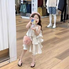 韓國童裝2024夏季新款女童甜美荷葉邊小清新吊帶裙女寶寶時尚裙子