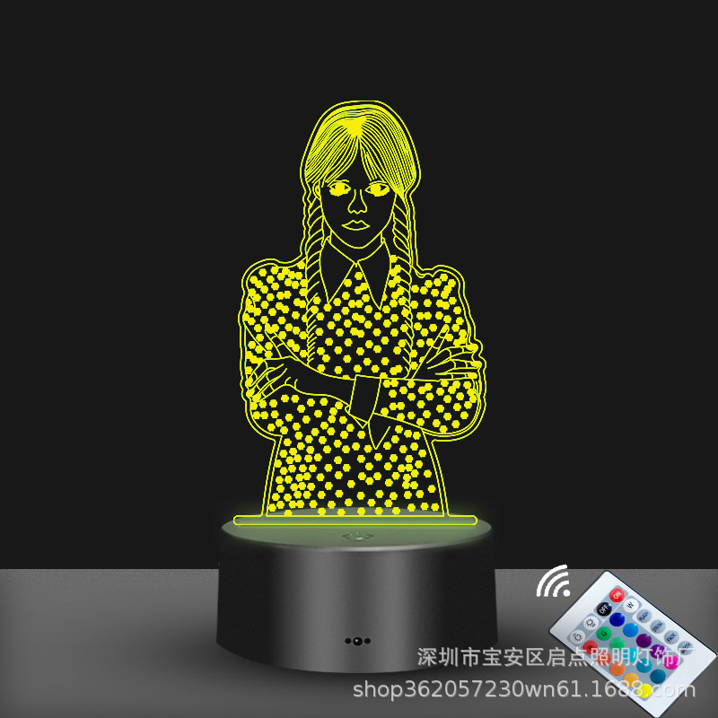 跨境亚当斯一家星期三系列3D小夜灯usb触摸七彩遥控led礼品3d台灯