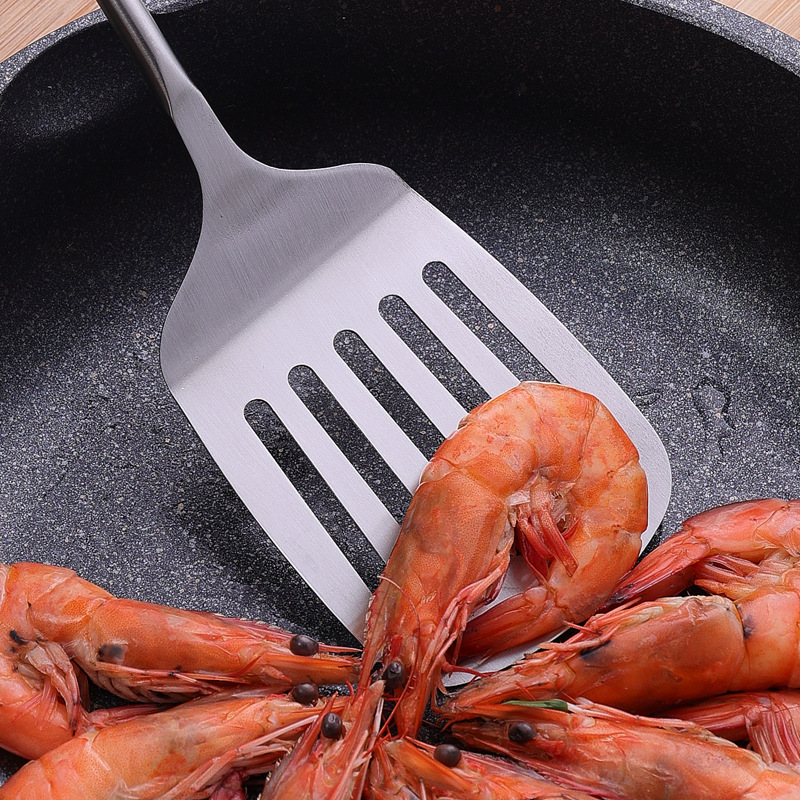 304 espátula de acero inoxidable mango de madera cuchara de sopa freír pala espátula utensilios de cocina para el hogar traje al por mayor