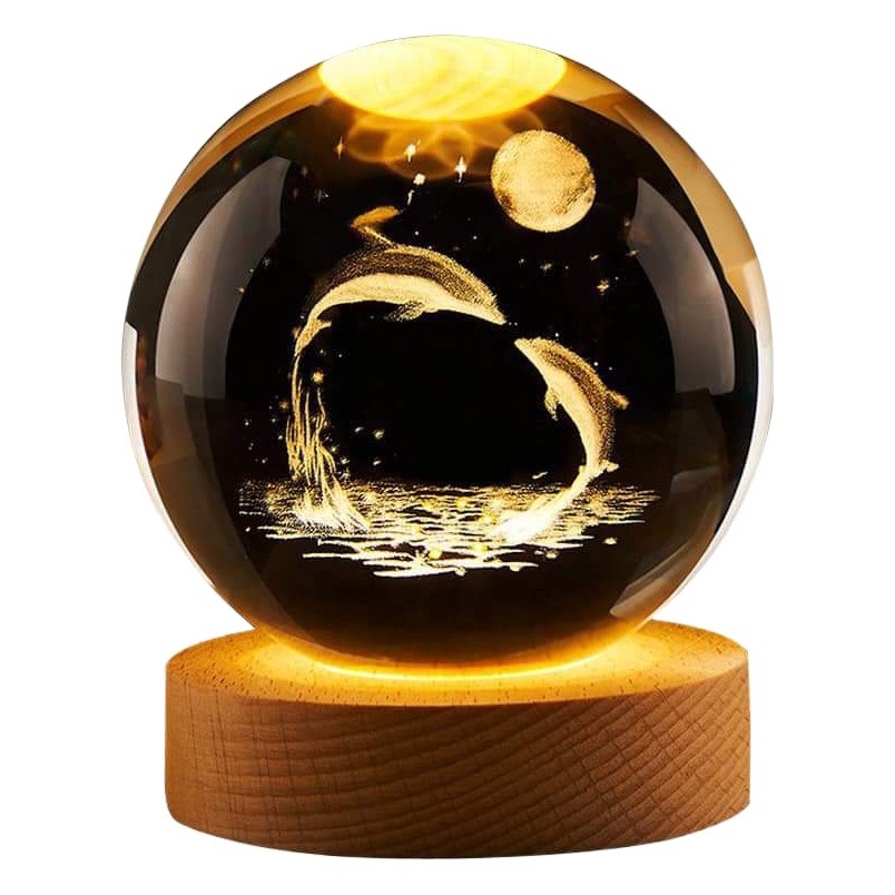 Bola de Cristal de Rosa al por Mayor, Bola de Cristal Luminosa con Grabado 3D, Luz Nocturna, Adorno de Escritorio para Regalo de Cumpleaños