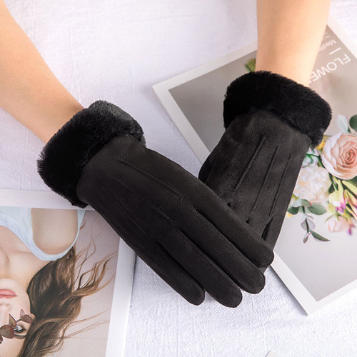 Ladies' Winter Spring Touch Screen Fleece Lined Warm Deer Skin Cute Student Gloves Cycling Winter Thick Cold Proof