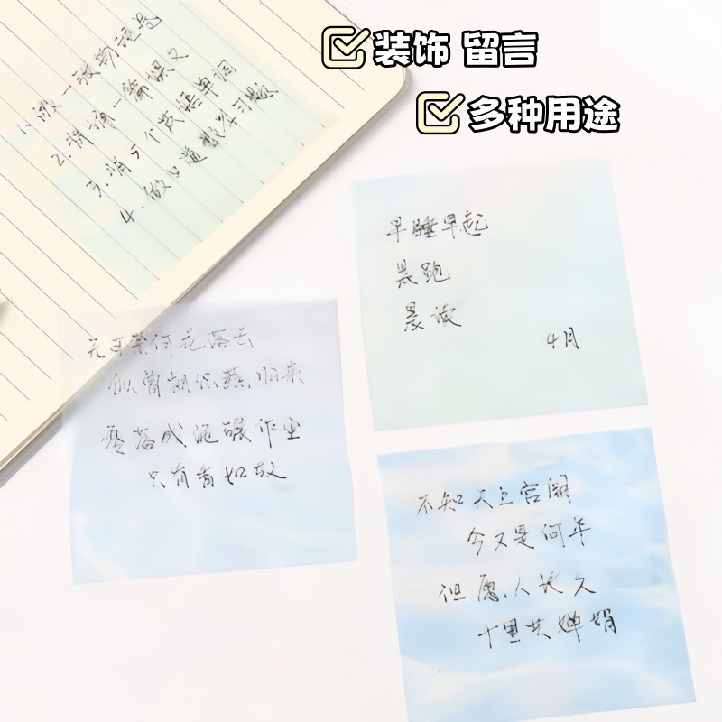 小鱼儿爆闪便利贴高颜值办公留言学生卡通便签贴纸磨砂可撕可粘|undefined