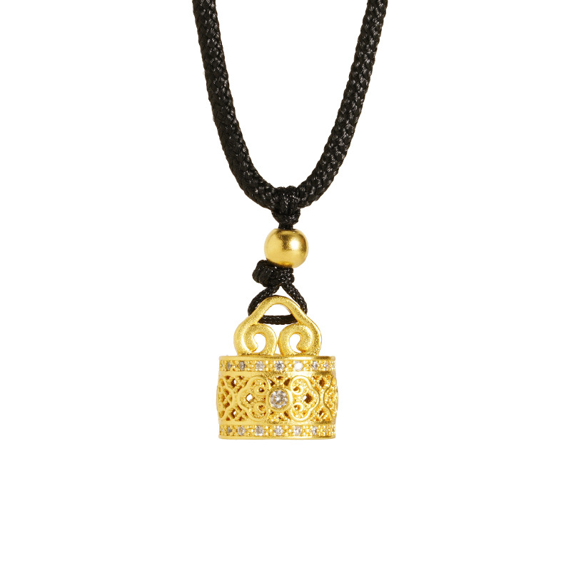 De larga duración no se desvanece Vietnam Arena de oro incrustado en diamantes Fu Rui collar de cadena de cuerda de sello de imitación de aleación de cobre ajustable Fuente de la joyería femenina