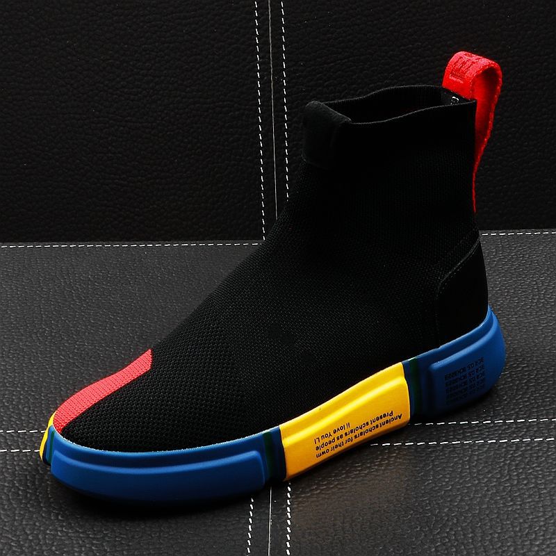 Sommer Neue Männer High Top Schuhe Set Füße Stricken Socken Hip Hop Trend Koreanische Version Der Jugend Kurze Stiefel erhöhen_voghion.com