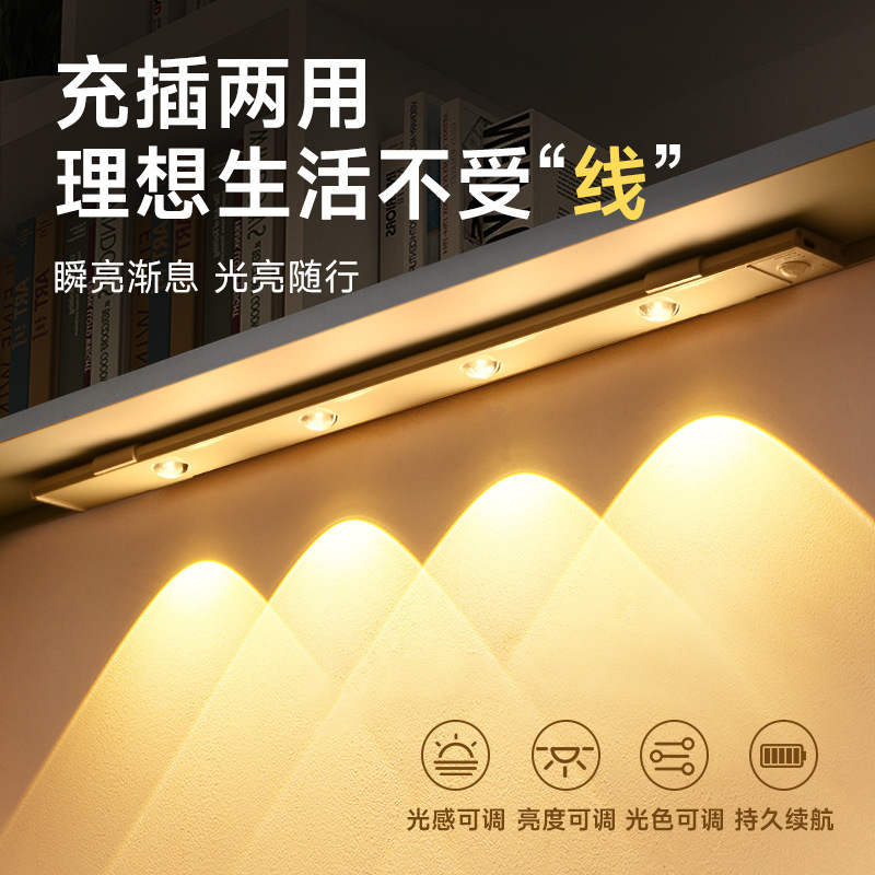 Intelligent Ultra-thin Cat Eye Lamp Hill Lamp led Human Body Sensor Lamp Rechargeable Self-adhesive Wardrobe Wine Cabinet Cabinet Light Strip