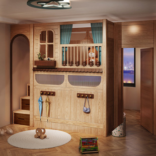 Student Dormitory with Separate Bunk Beds for Siblings, S-Shaped Bunk Beds for One Boy and One Girl