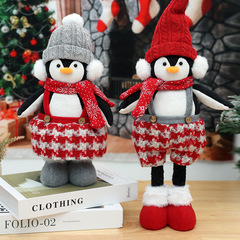 クロスボーダー新しいクリスマス装飾格納式ペンギン人形赤とグレーのクリスマスペンギン装飾品ウィンドウ装飾