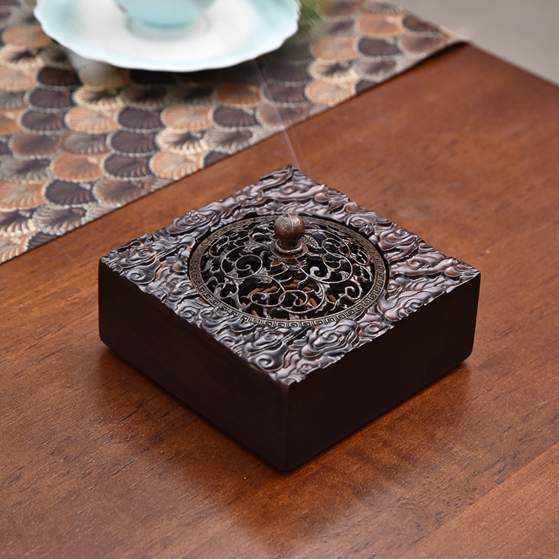黑檀木创意熏香炉家用室内祥云檀香盘香香薰炉木质沉香炉茶道摆件