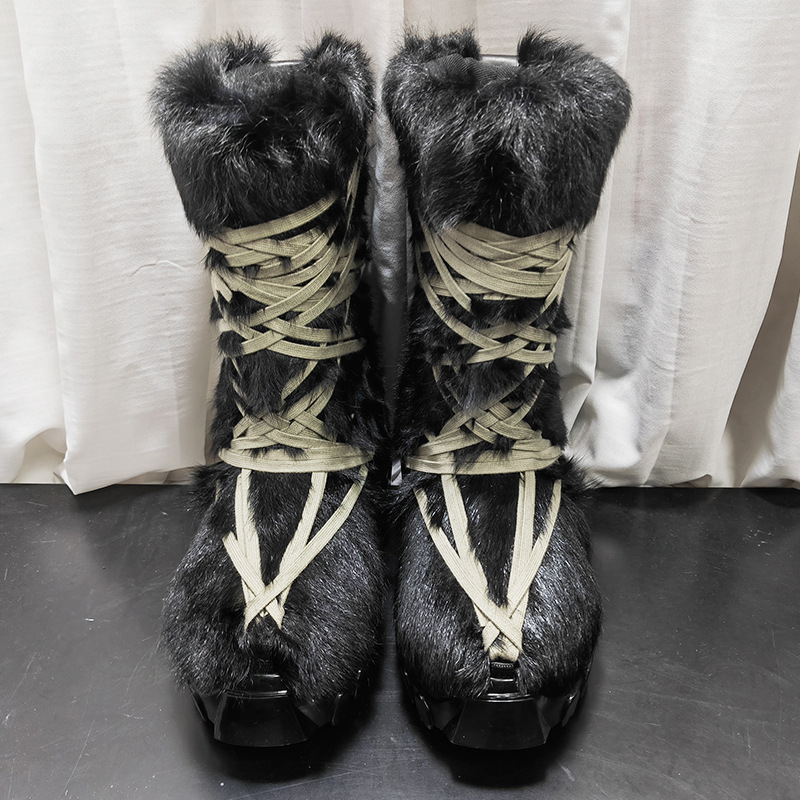 25 새로운 스타일의 미친 스트랩 말털 남성 하이 버전 다크 스타일 트렌디 겨울 따뜻한 두꺼운 밑창 스노우 부츠 대외 무역