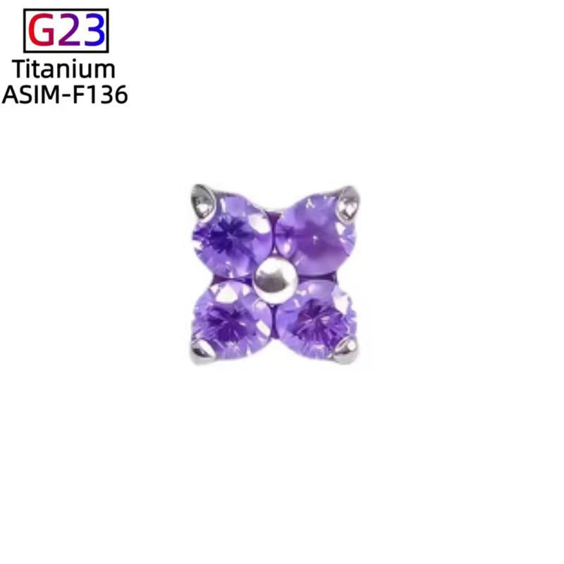 F136 Titanium Four-Leaf Clover Earrings - Finely Carved Flower Earrings, G23 Titanium Alloy Piercing Jewelry for Cartilage Lip Nails Cochlear Nails detail image 12