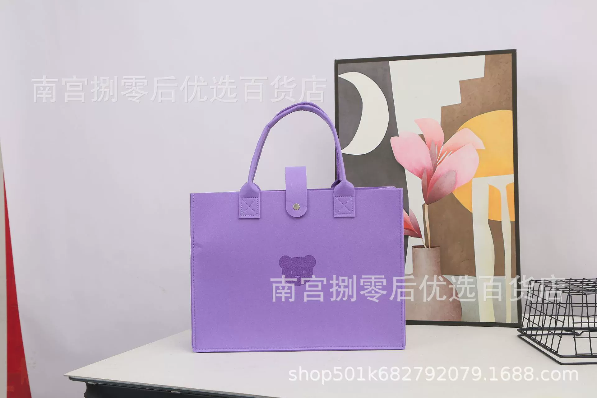 Handheld organizer tote bag, thickened construction, bear motif, sizes 20×15×9–40×30×13 cm