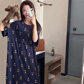 少女连体睡裙女春款长袖2026新款莫代尔可爱卡通慵懒可外穿中长裙