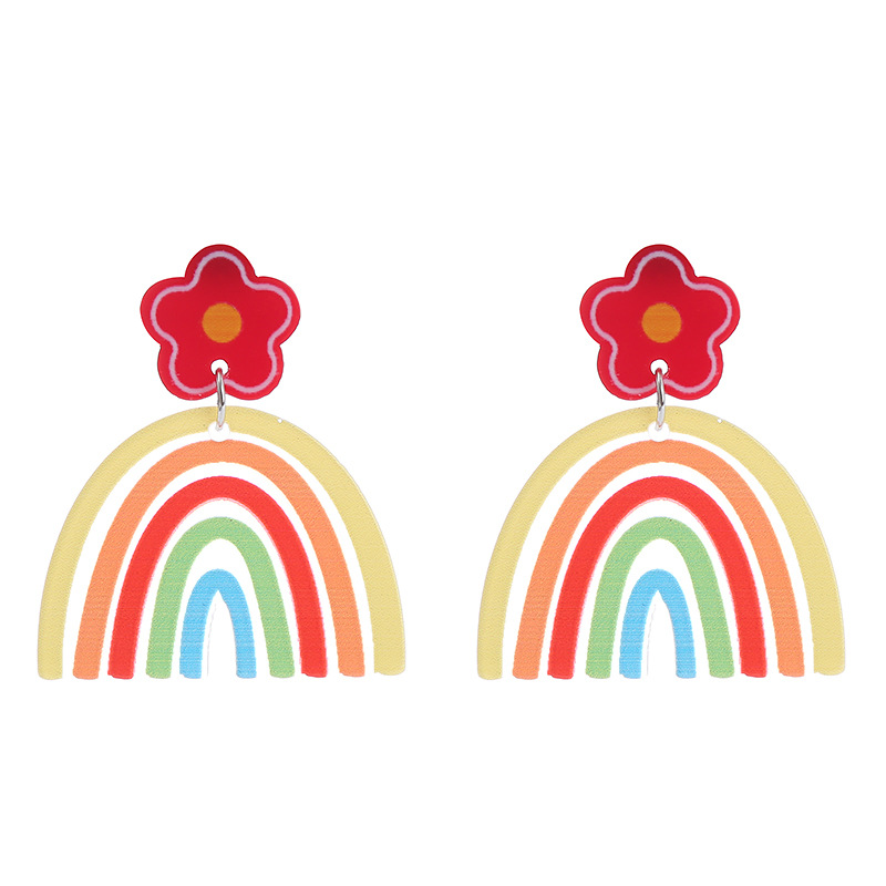 1 Pair Sweet Rainbow Flower Arylic Women's Drop Earrings display picture 3