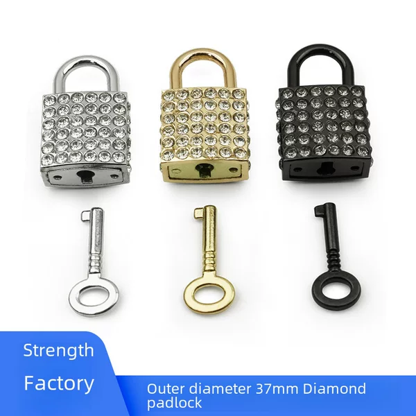 Luggage hardware accessories zinc alloy die-casting Diamond small square lock light gold luggage handbag pendant decorative padlock