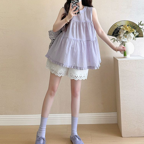 Korean-style sweet 2026 summer new Korean-designed ruffled hem sleeveless loose-fit figure-flattering all-match round neckline.