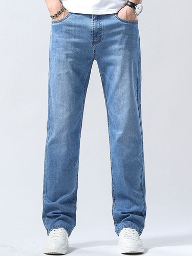 Straight-leg Men's Pants Spring and Summer Trend Brand Jeans Korean Version Elastic Tapered Fit Blue Casual Versatile Long Pants