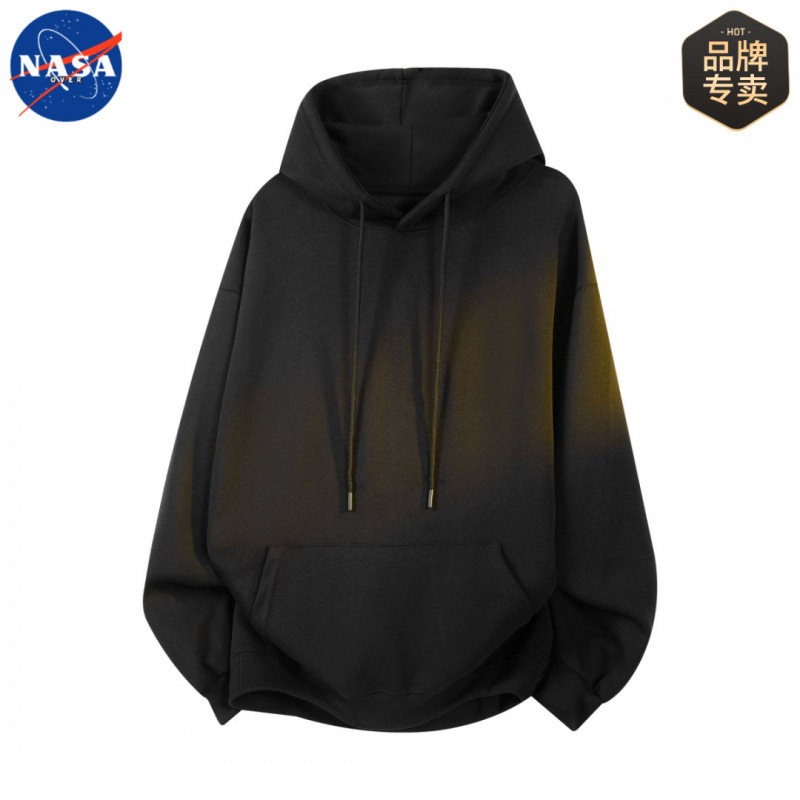 Nasa Brand Spring & Fall American Simple Pullover Hooded Sweatshirt Men's Loose Casual Heavy Large Flap Pocket Pants Top Men's Clothing