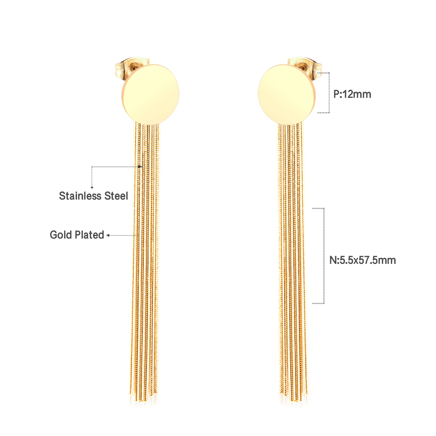 Pendientes de estilo europeo y americano con un toque de lujo ligero y de alta gama, cadena larga de acero inoxidable, diseño geométrico retro de nicho, populares pendientes de borla transfronterizos.