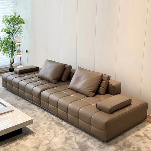 Italian minimalist Lawrence genuine leather sofa cowhide first layer living room small apartment straight line module combination sofa 