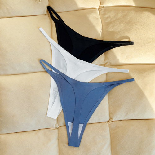 Foreign trade cross-border ice silk T-string pants solid color thong women's pure lust style women's pure cotton sexy high elastic briefs