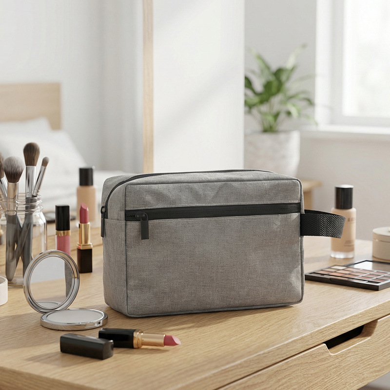 Storage and Packaging Oxford Cloth Toiletry Bag, Polyester Material, Customizable with Logo, Horizontal Square Shape, Solid Color Cosmetic Bag