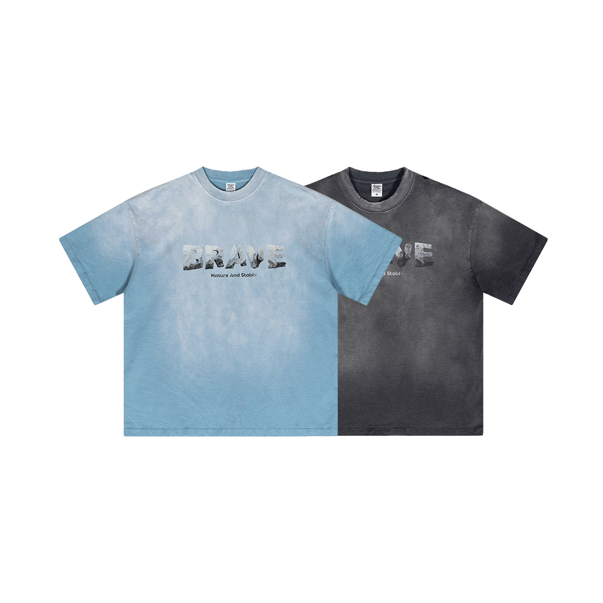 BE Men's 2025 Summer American Trendy Brand Heavy Tie-dye Lavado y desgastado Camiseta Street Style Letras Camiseta de manga corta Hombres