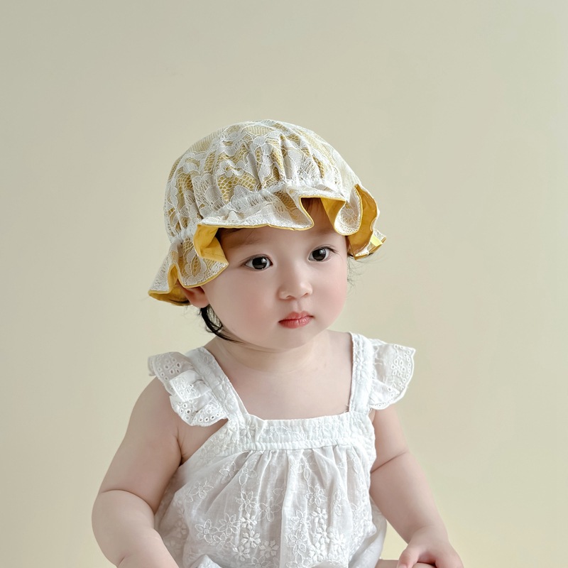 Sombrero de bebé primavera y otoño gorra dulce bebé gorra delgada gorra de pescador bebé gorra de princesa viajar marea solar